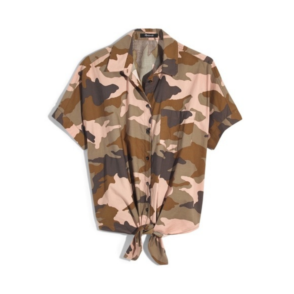 Madewell Cottontale Camo‎ Front Tie Shirt M